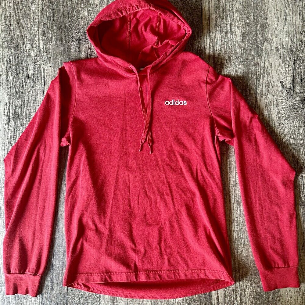 Men’s Red Adidas Pull Over Long Sleeve With Hood Size Small Cotton 88387